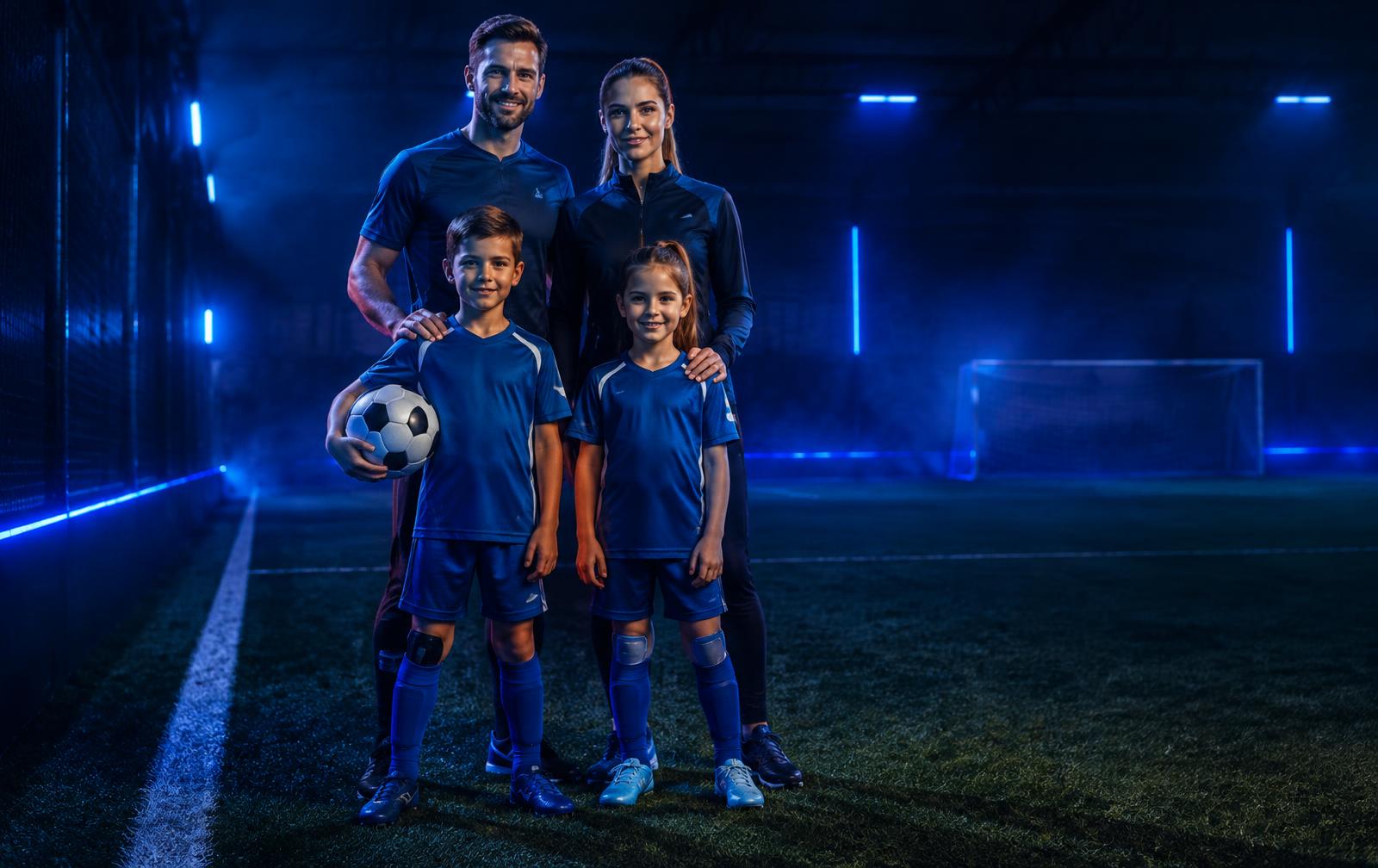 Une famille Legacy : parents et enfants en tenue de football